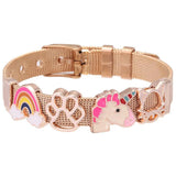 Rose Stainless Steel Mesh Bracelet Set with Heart Lock Charm Bangle