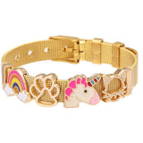 Rose Stainless Steel Mesh Bracelet Set with Heart Lock Charm Bangle