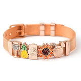 Rose Stainless Steel Mesh Bracelet Set with Heart Lock Charm Bangle