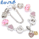 Romantic Style Charm Bracelet Pink Heart Beads Fine Jewelry Gift