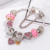 Romantic Style Charm Bracelet Pink Heart Beads Fine Jewelry Gift