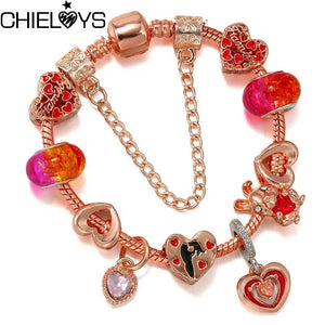 Snake Chain Heart-Shaped Charms Bracelet for Women