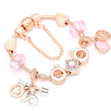 Purple Crystal Beads Charm Bracelet Heart Pendant Snake Chain