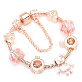 Purple Crystal Beads Charm Bracelet Heart Pendant Snake Chain