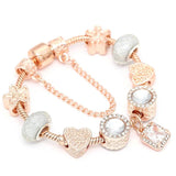 Purple Crystal Beads Charm Bracelet Heart Pendant Snake Chain