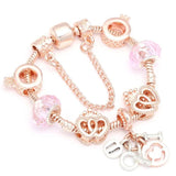 Purple Crystal Beads Charm Bracelet Heart Pendant Snake Chain