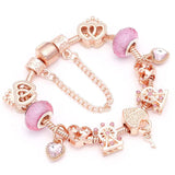Purple Crystal Beads Charm Bracelet Heart Pendant Snake Chain
