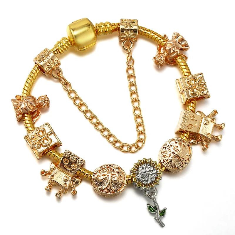 Sunflower DIY Charm Bracelet With Snake Chain for Women