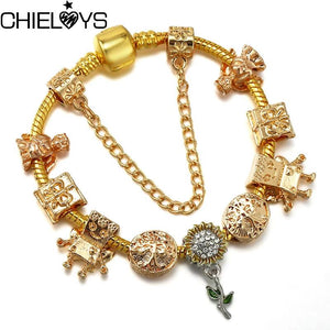 Sunflower DIY Charm Bracelet With Snake Chain for Women