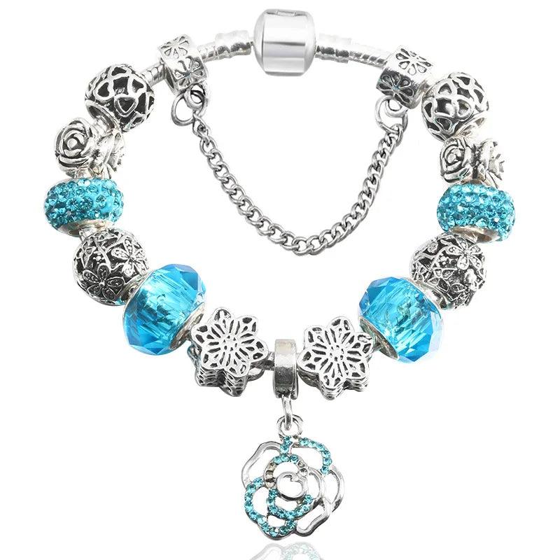 Classic Style Charm Bracelet with Flower Beads for DIY Jewelry Gift