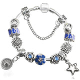 Silver Charm Bracelet with Flower Beads for Women