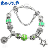 Silver Charm Bracelet with Flower Beads for Women