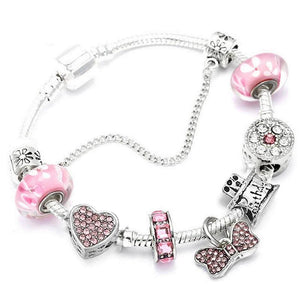 Bowknot Beads Charm Bracelets For Women Silver Chain Couple Jewelry Gift