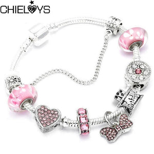 Bowknot Beads Charm Bracelets For Women Silver Chain Couple Jewelry Gift