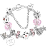 Bowknot Beads Charm Bracelets For Women Silver Chain Couple Jewelry Gift