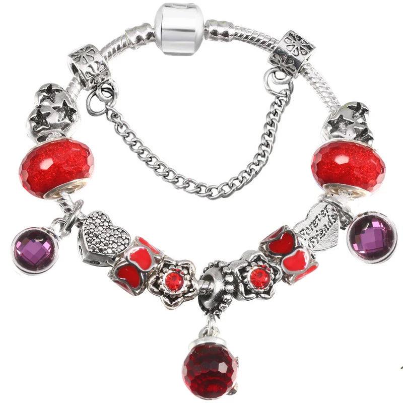 Crystal Heart Bead Charm Bracelet for Women DIY Bangles Jewelry
