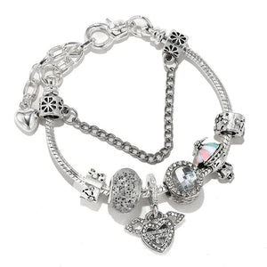 Crystal Wing Heart Charm Beads Pendant DIY Bracelet