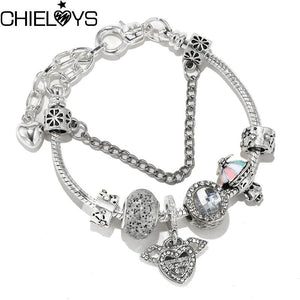 Crystal Wing Heart Charm Beads Pendant DIY Bracelet
