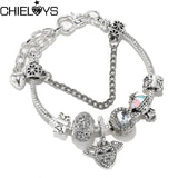 Crystal Wing Heart Charm Beads Pendant DIY Bracelet