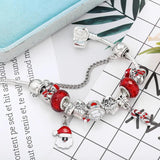 Santa Dangle Charm Bracelet Red Snowman Beads Christmas Jewelry