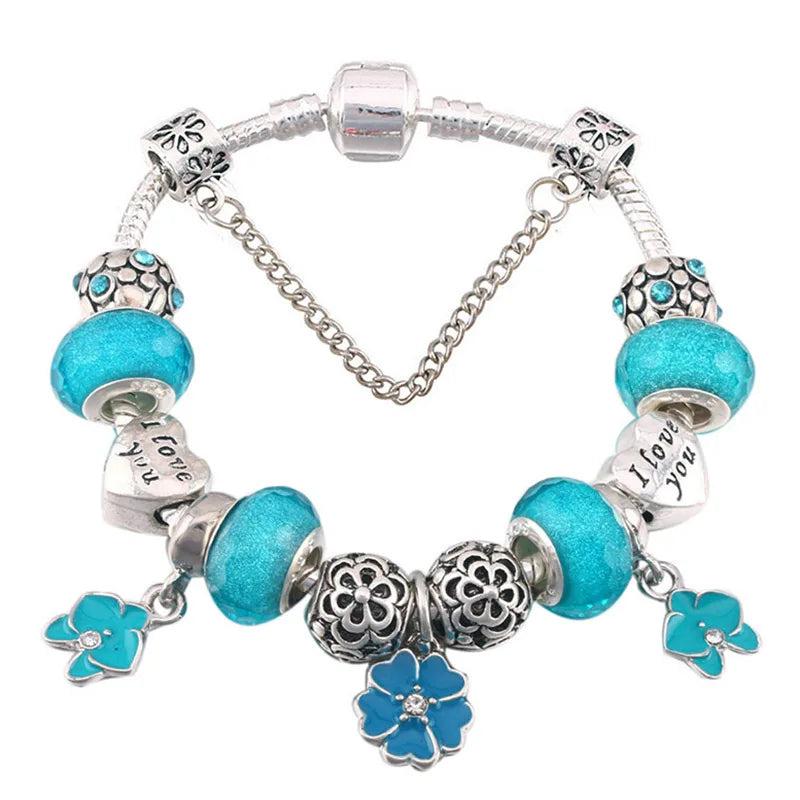Flower Bead Charm Bracelet for Women, DIY Bangles Jewelry Gift