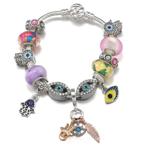 Crystal Eyes Beads Charm Bracelets With Silver Bracelet For Women Men Bijoux