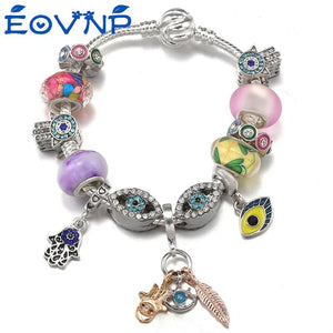 Crystal Eyes Beads Charm Bracelets With Silver Bracelet For Women Men Bijoux