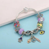 Crystal Eyes Beads Charm Bracelets With Silver Bracelet For Women Men Bijoux