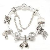 Silver Bear Crown Beads Charm Bracelets DIY Bangles Women Men Fiancee