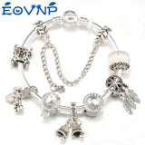 Silver Bear Crown Beads Charm Bracelets DIY Bangles Women Men Fiancee