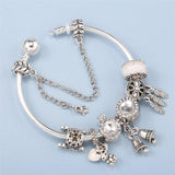 Silver Bear Crown Beads Charm Bracelets DIY Bangles Women Men Fiancee