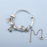 Silver Bear Crown Beads Charm Bracelets DIY Bangles Women Men Fiancee