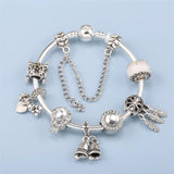 Silver Bear Crown Beads Charm Bracelets DIY Bangles Women Men Fiancee