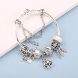 Silver Bear Crown Beads Charm Bracelets DIY Bangles Women Men Fiancee