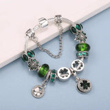 Tricolor Grass Beads Charm Bracelet with Safety Chain for Women Men Girl