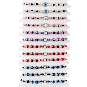 12pcs Couple Evil Red Eye Elastic Bracelet Charm Crystal Resin Beaded Bracelets