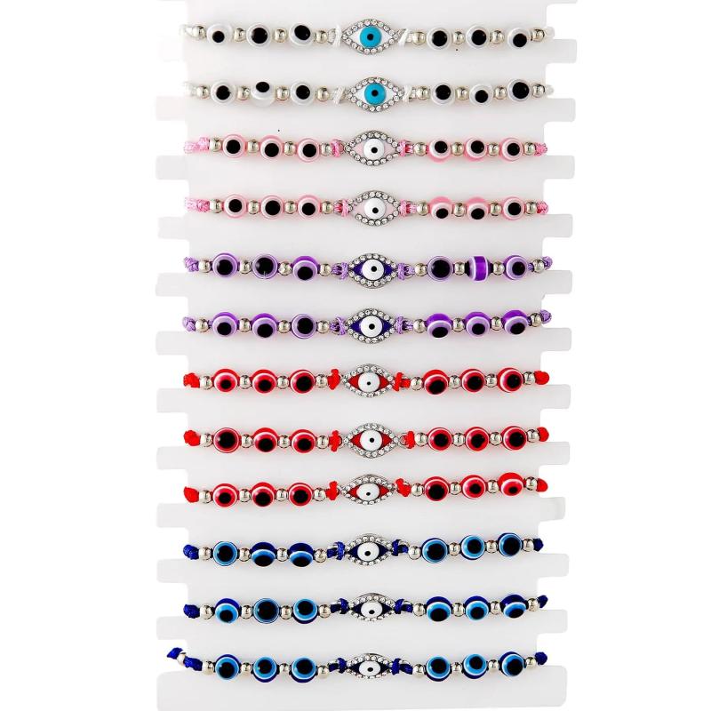 12pcs Couple Evil Red Eye Elastic Bracelet Charm Crystal Resin Beaded Bracelets