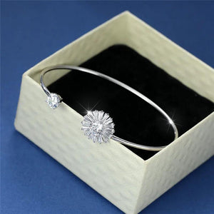 Classic Silver Zircon Bracelet Adjustable Women's Crystal Flower Chain