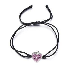 Strawberry Bracelets Girl DIY Micro Pave Zircon Charm Red Rope Jewelry Women
