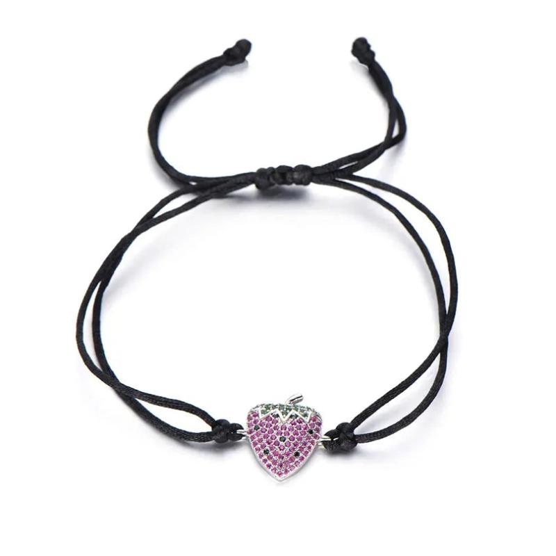 Strawberry Bracelets Girl DIY Micro Pave Zircon Charm Red Rope Jewelry Women