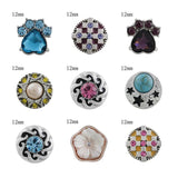 Dog Flower 12mm Rhinestone Charms Metal Snap Button DIY Jewelry