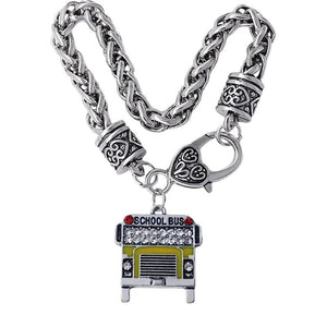 Enamel Metal School Bus Charm Bracelet for Students