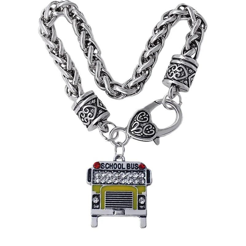Enamel Metal School Bus Charm Bracelet for Students
