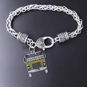 Enamel Metal School Bus Charm Bracelet for Students