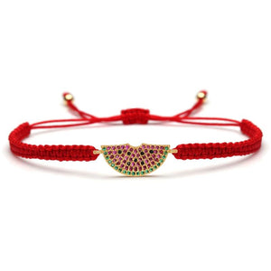 Watermelon Charm Bracelet Red String Macrame Adjustable Fruit Jewelry