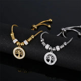 Stainless Steel Tree of Life Bracelet Crystal Zircon Snake Chain Jewelry