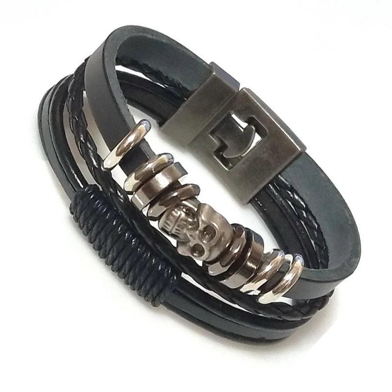 Leather Bracelets Men Stainless Steel Multilayer Braided Rope
