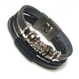Leather Bracelets Men Stainless Steel Multilayer Braided Rope