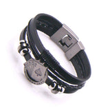 Leather Bracelets Men Stainless Steel Multilayer Braided Rope