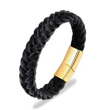 Vintage Stainless Steel Chain Leather Bracelet